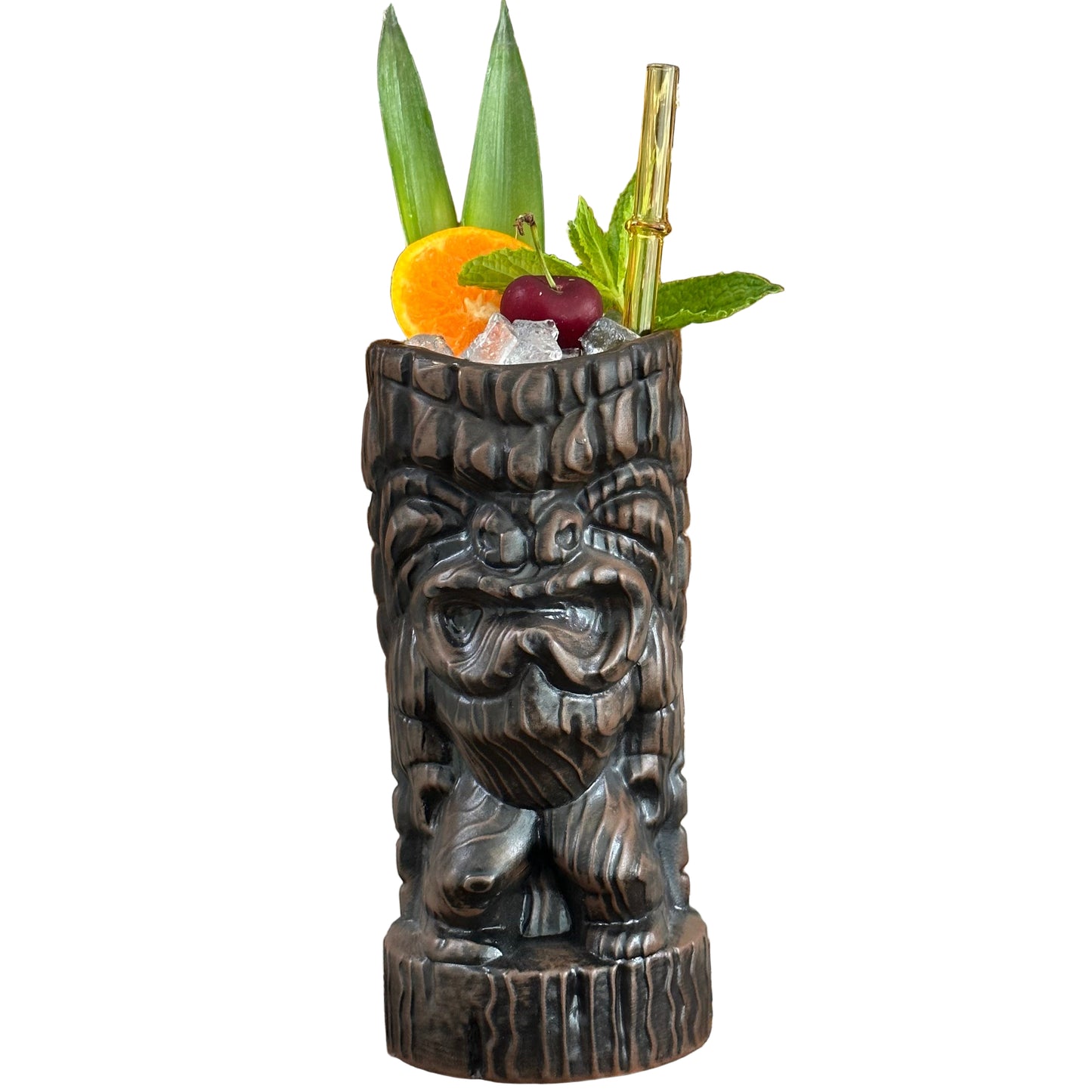 Hoa Kahiko Ku Tiki Mug (Dark Wood glaze), sculpted by Thor - Ceramic - Ready to Ship (FREE SHIPPING in U.S.)