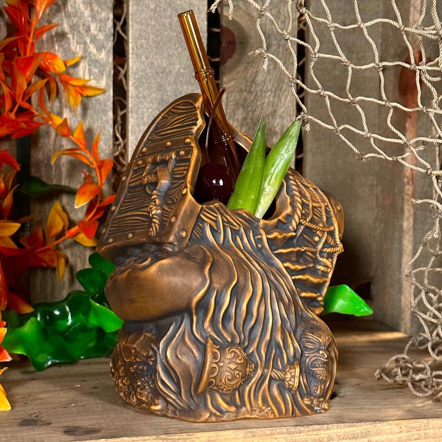 Sunken Treasure (Brown) Ceramic Tiki Mug - Ready to Ship! (FREE SHIPPING in U.S.)