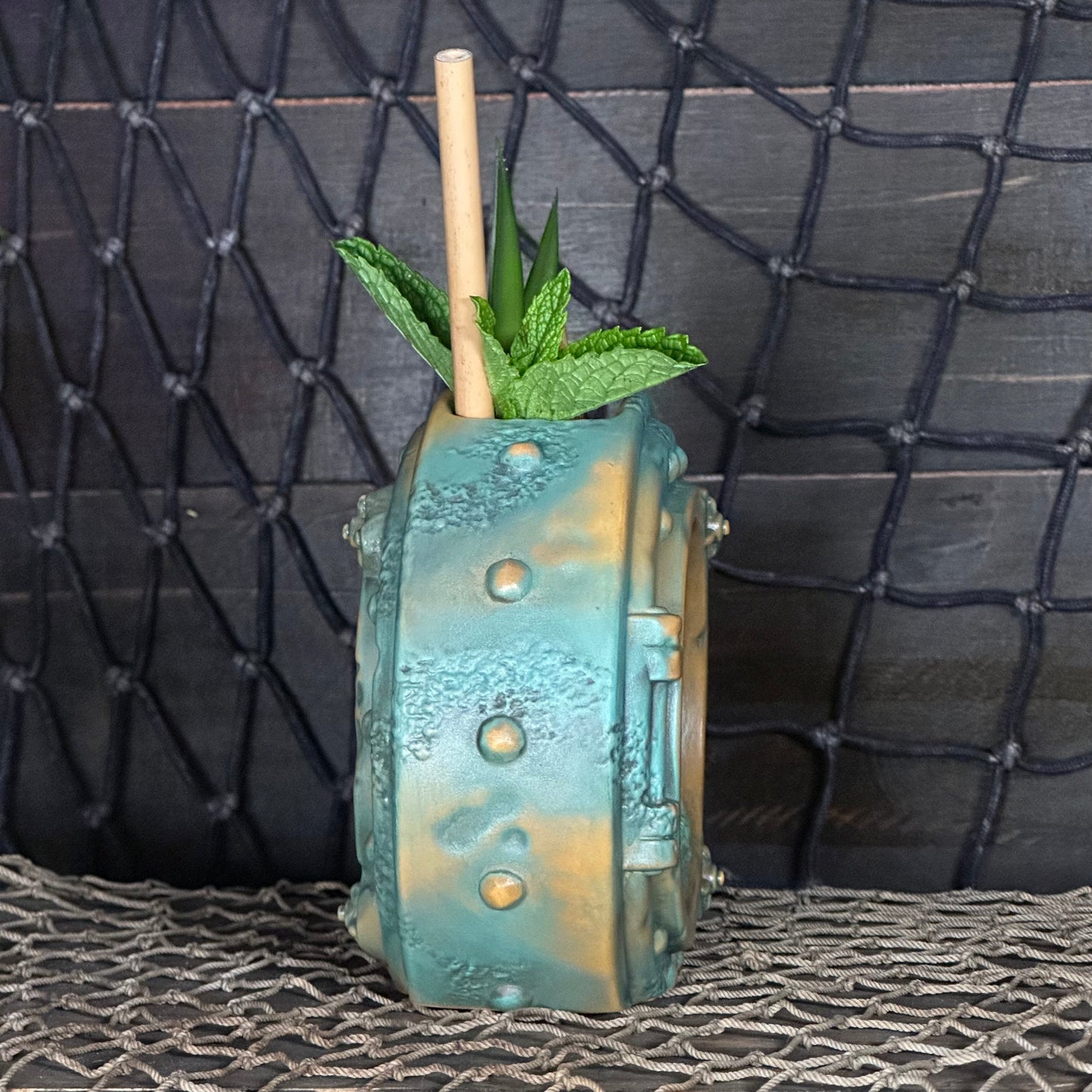 DIVE! DIVE! DIVE! Ocean Patina Edition - Ceramic Tiki Mug, sculpt by Thor - Ready to Ship! (FREE SHIPPING in U.S.)
