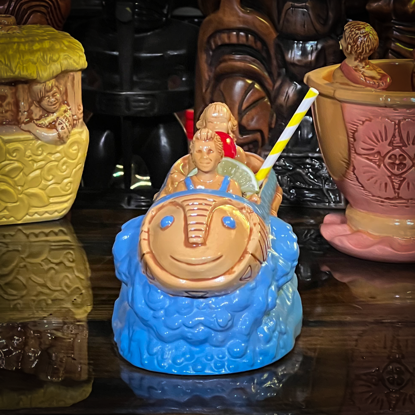 Thor's "Tiki Bob Sled" Tiki Mug, a TikiLand theme park ride vehicle, with Signed Matted Art Print, and Signed COA - Limited Edition of 350 - Ready to Ship (FREE SHIPPING in U.S.)