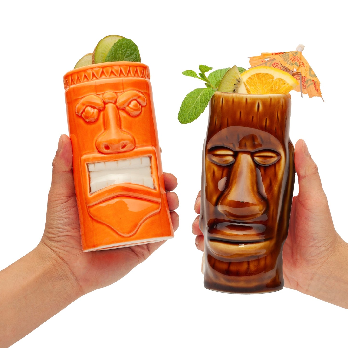Lemonsoda - Ceramic Tiki Mugs, Set of 8 - 18-23.5oz - Perfect for Exotic Cocktails, Iced Tea, Soda, Mai Tai, Long Island