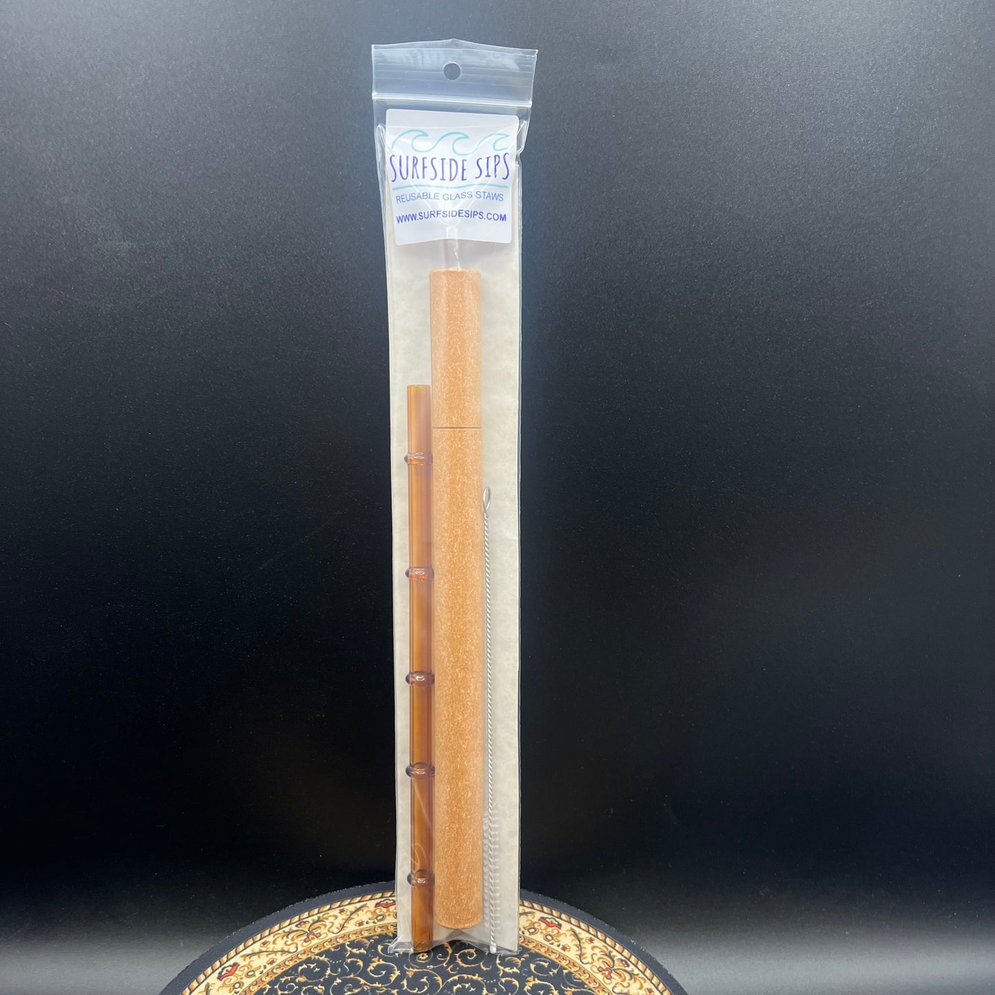 Surfside Sips "Tiki Bamboo" 8" Reusable glass straw travel kit