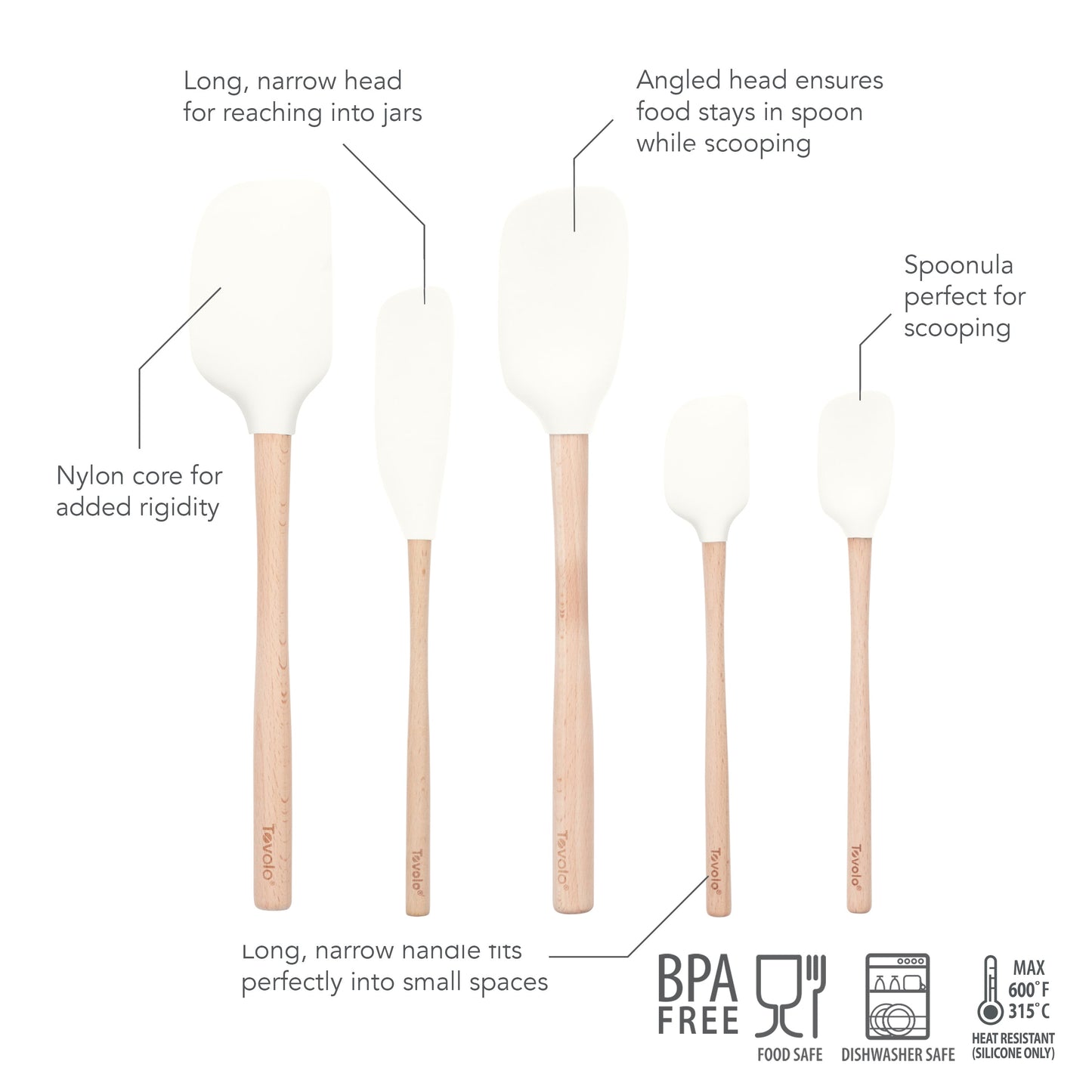 Flex-Core® Silicone and Wood Spatulas - Set of 5