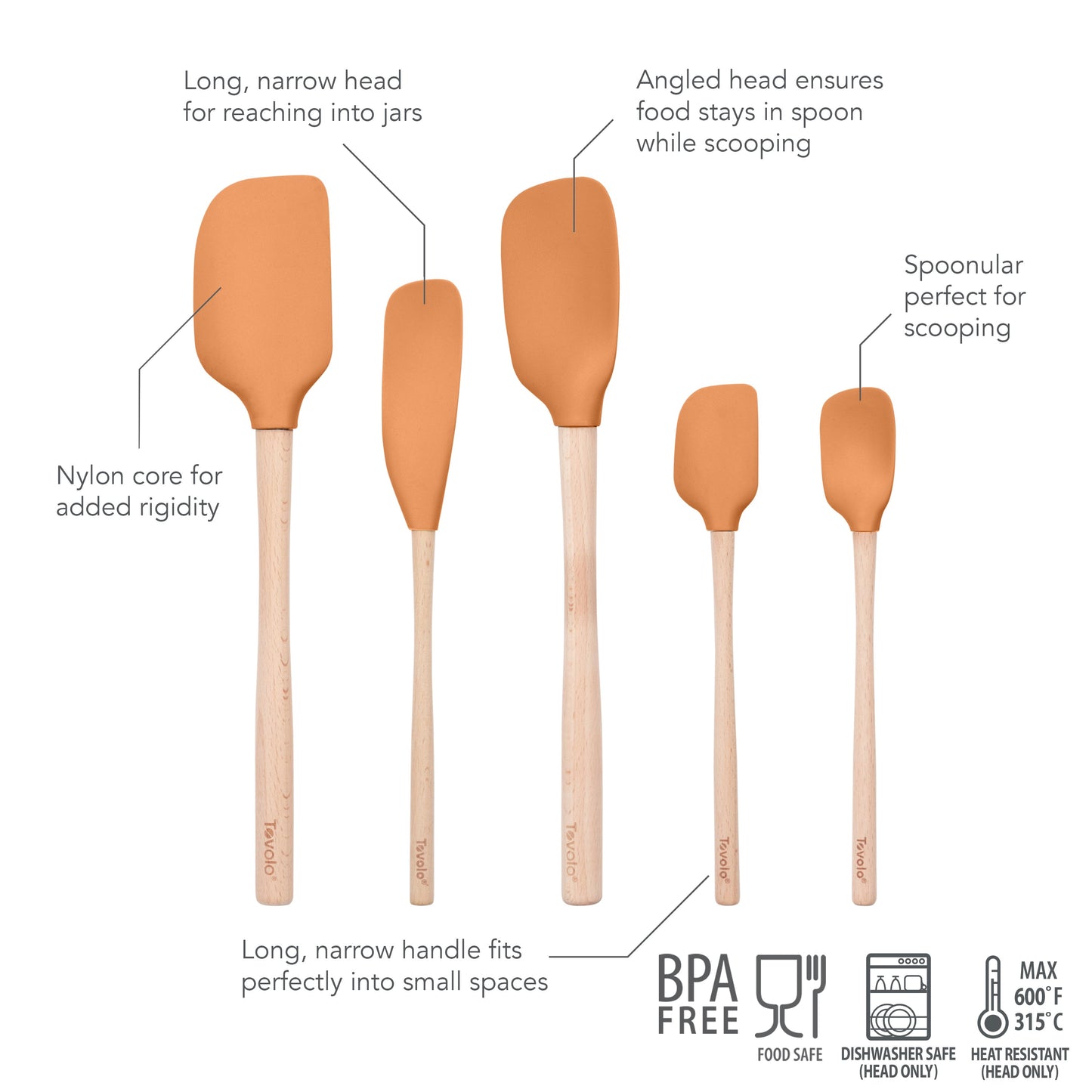 Flex-Core® Silicone and Wood Spatulas - Set of 5