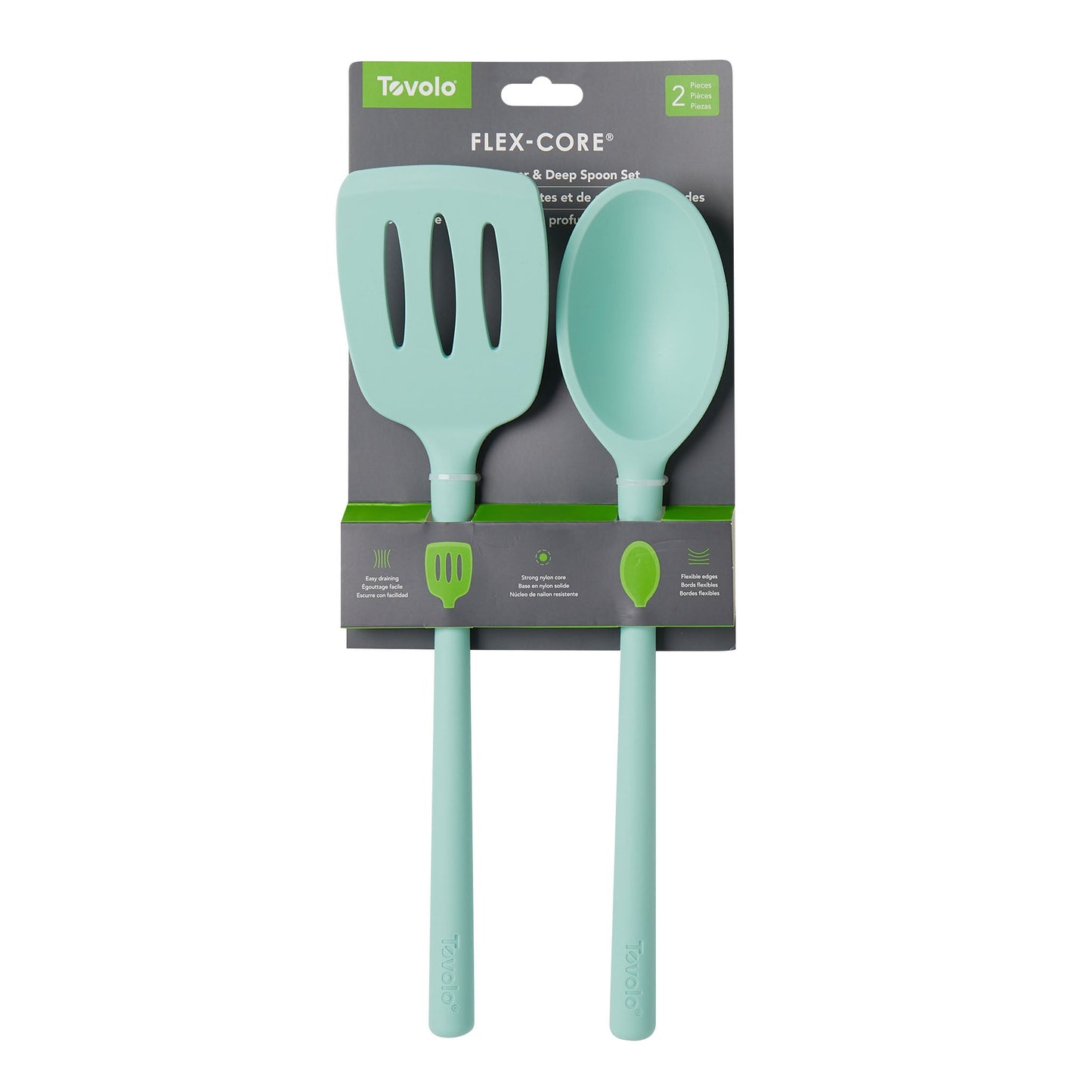 Flex-Core® Silicone Slotted Turner + Deep Solid Spoon