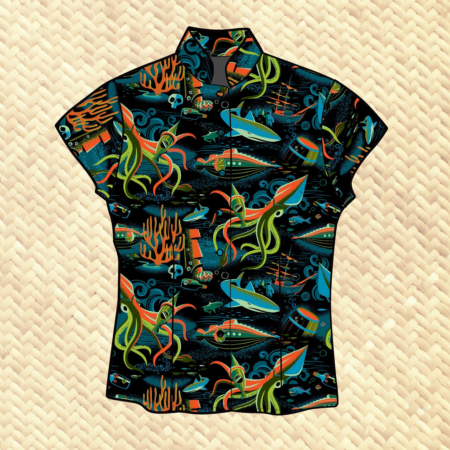 Jeff Granito's '20,000 Fears Under The Sea' Classic Aloha Button-Up Shirt - Womens - Ready to Ship!