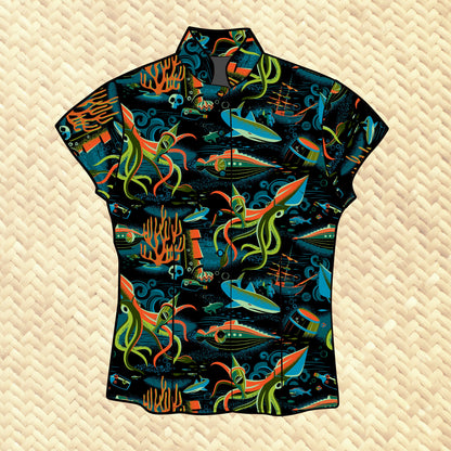 Jeff Granito's '20,000 Fears Under The Sea' Classic Aloha Button-Up Shirt - Womens - Ready to Ship!