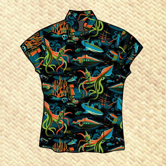 Jeff Granito's '20,000 Fears Under The Sea' Classic Aloha Button-Up Shirt - Womens - Ready to Ship!