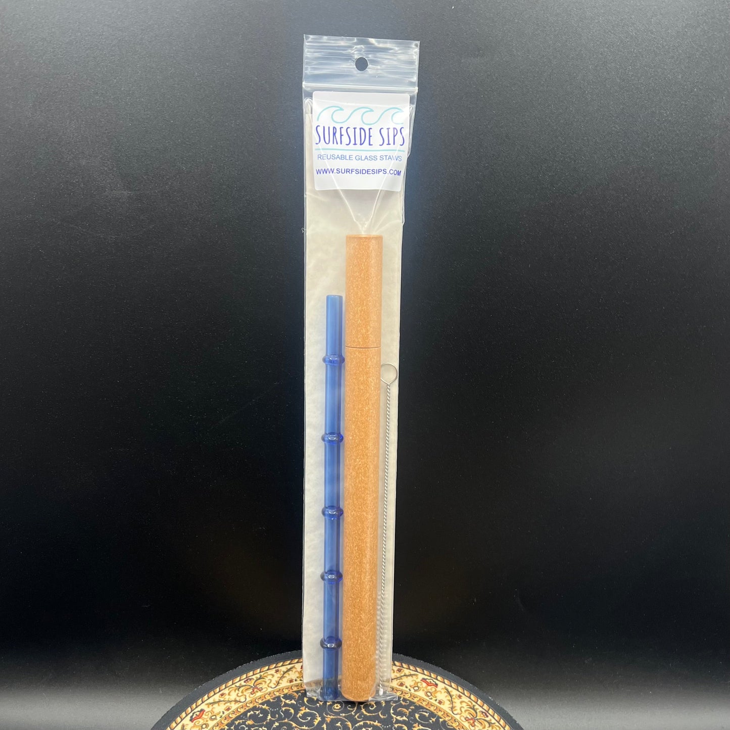 Surfside Sips "Tiki Bamboo" 8" Reusable glass straw travel kit