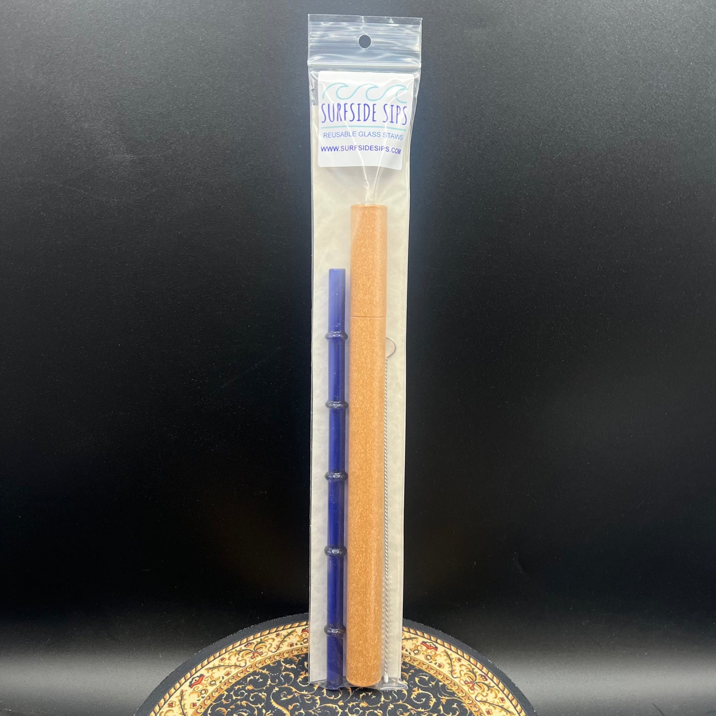 Surfside Sips "Tiki Bamboo" 8" Reusable glass straw travel kit