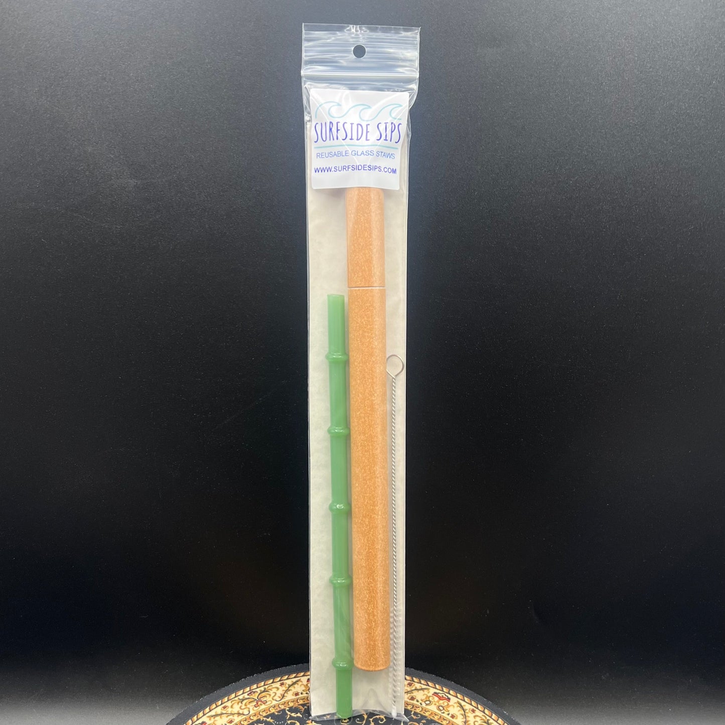 Surfside Sips "Tiki Bamboo" 8" Reusable glass straw travel kit