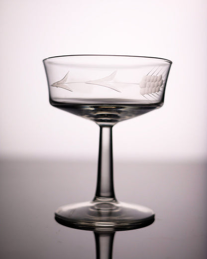 Vintage hand-etched Coupe Glass - 6oz