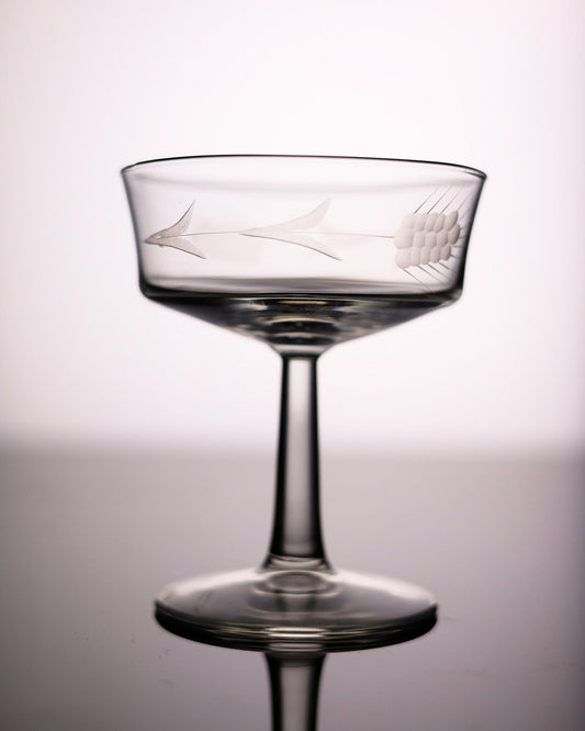 Vintage hand-etched Coupe Glass - 6oz