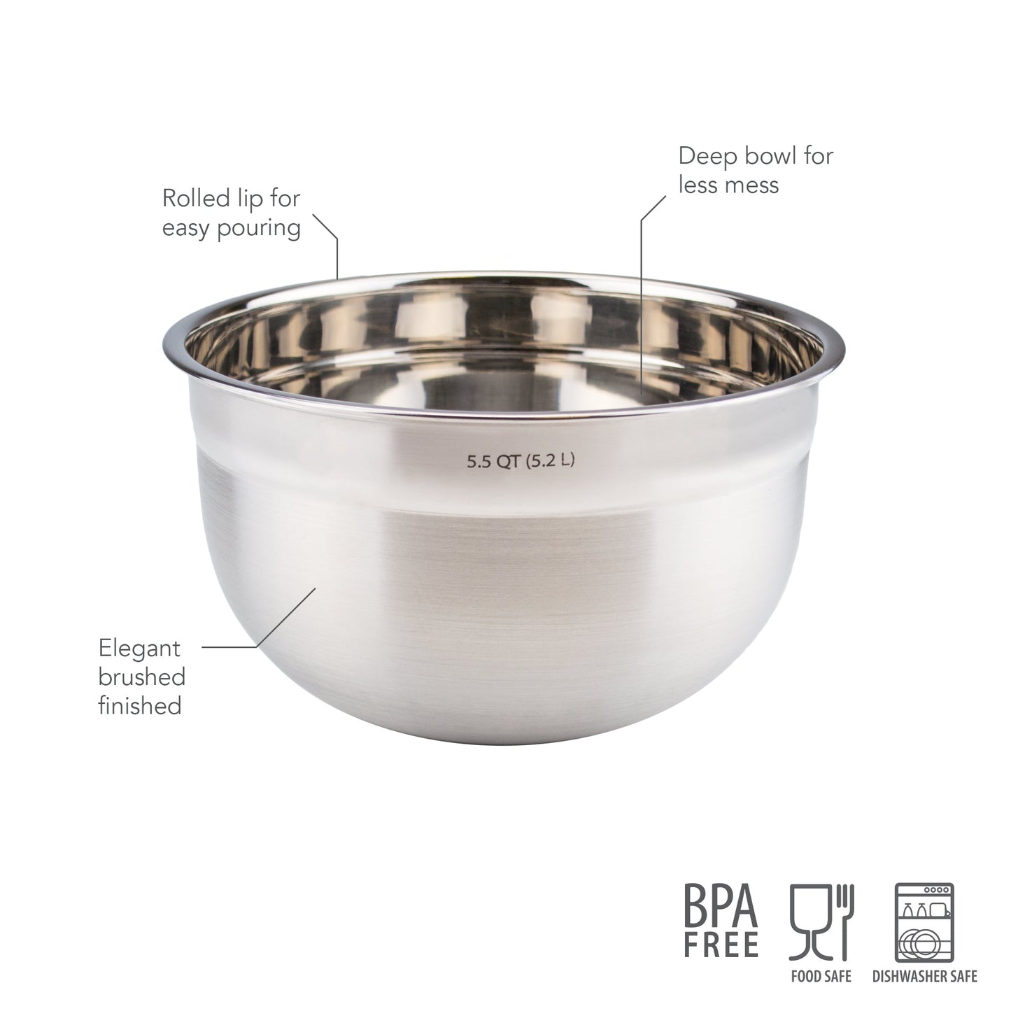 Stainless Steel Mixing Bowl 5.5 QT