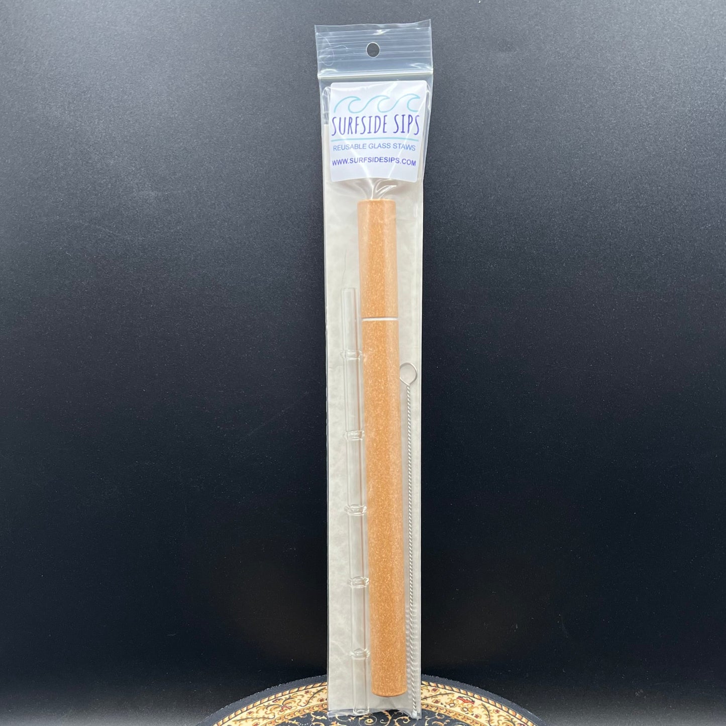 Surfside Sips "Tiki Bamboo" 8" Reusable glass straw travel kit