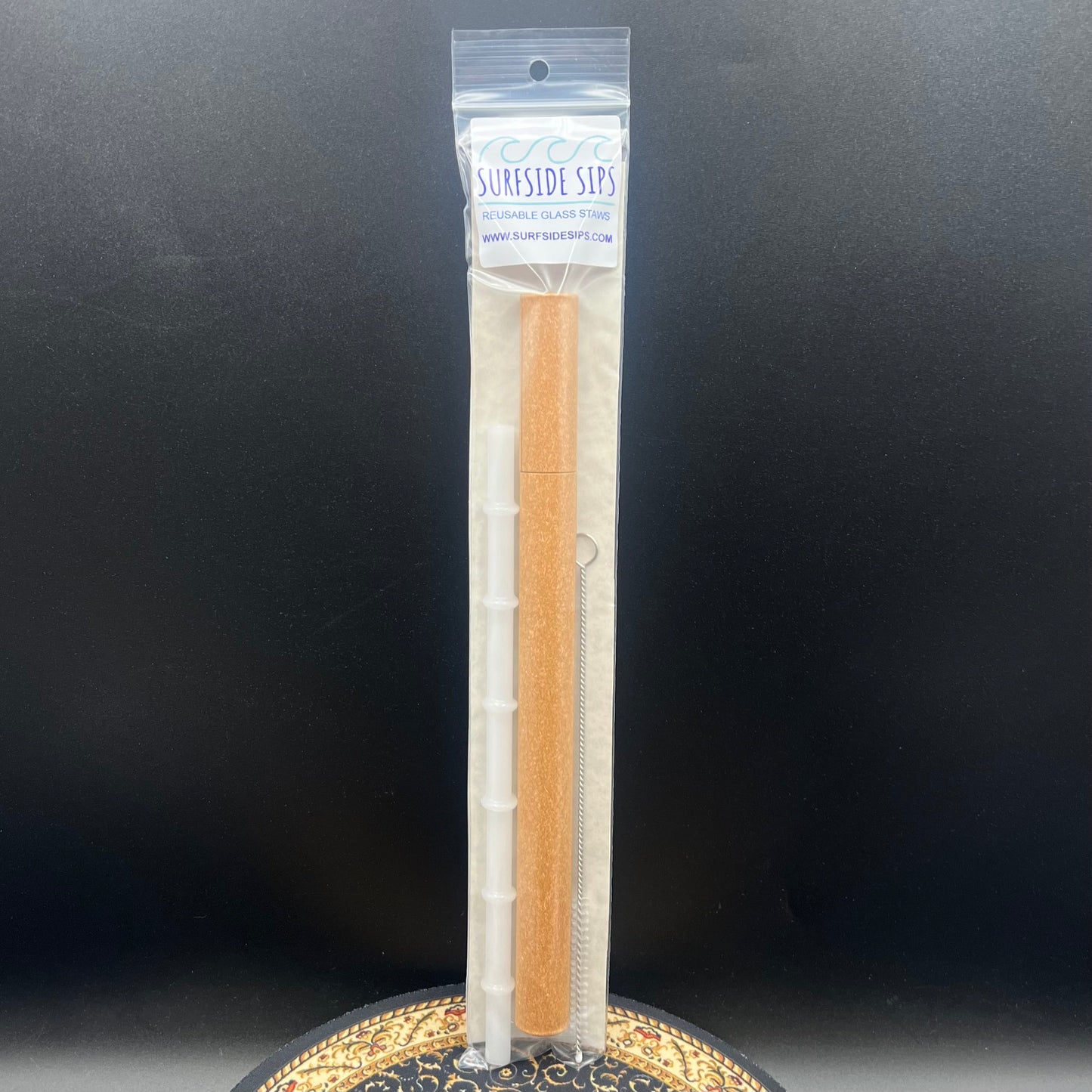 Surfside Sips "Tiki Bamboo" 8" Reusable glass straw travel kit