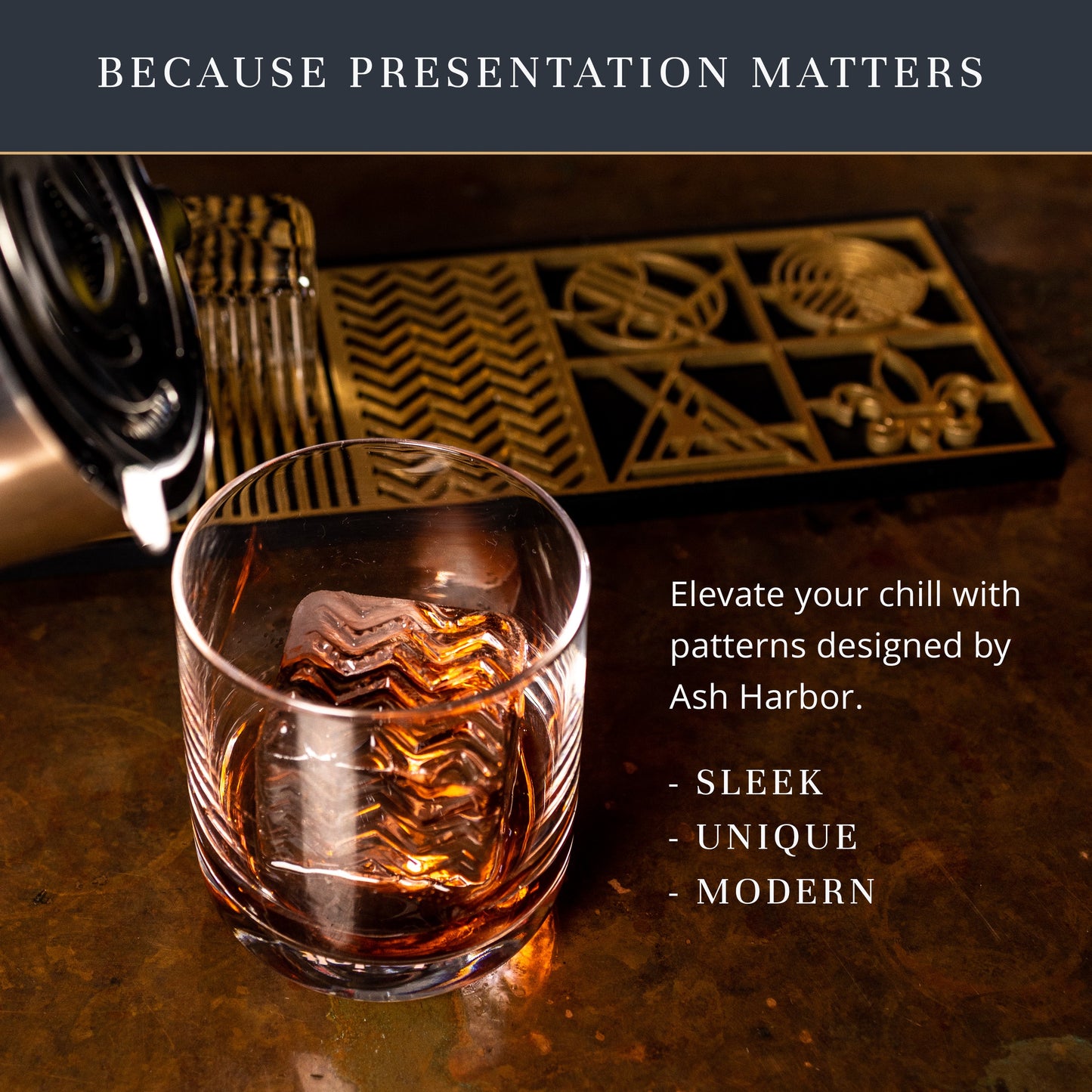 Patterns Ice Designer Tray for Clear Ice Cocktails and Whiskey