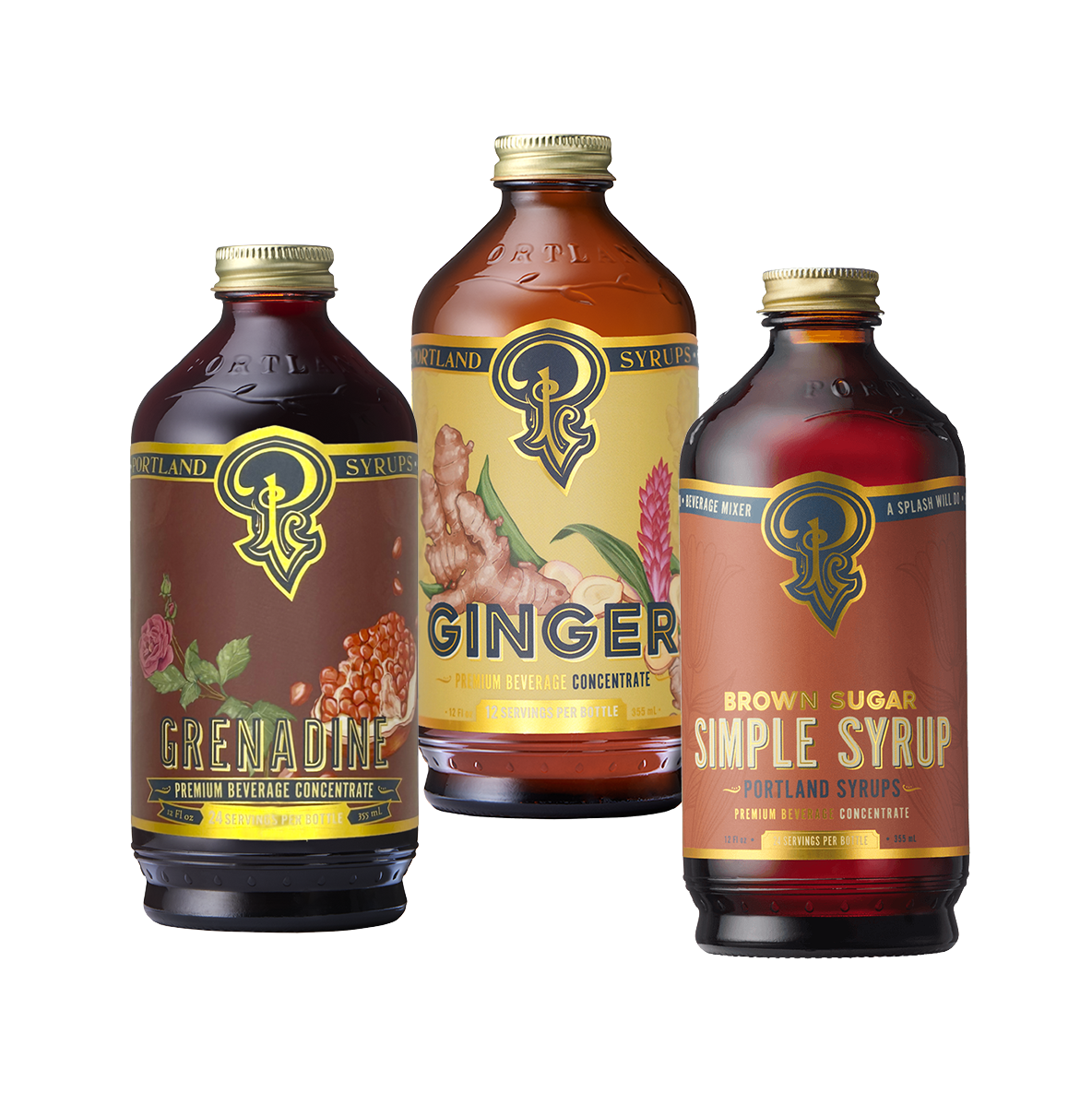 Portland Syrups Anders' Bar Cart Essentials: Grenadine, Authentic Ginger, & Brown Sugar Simple Syrup