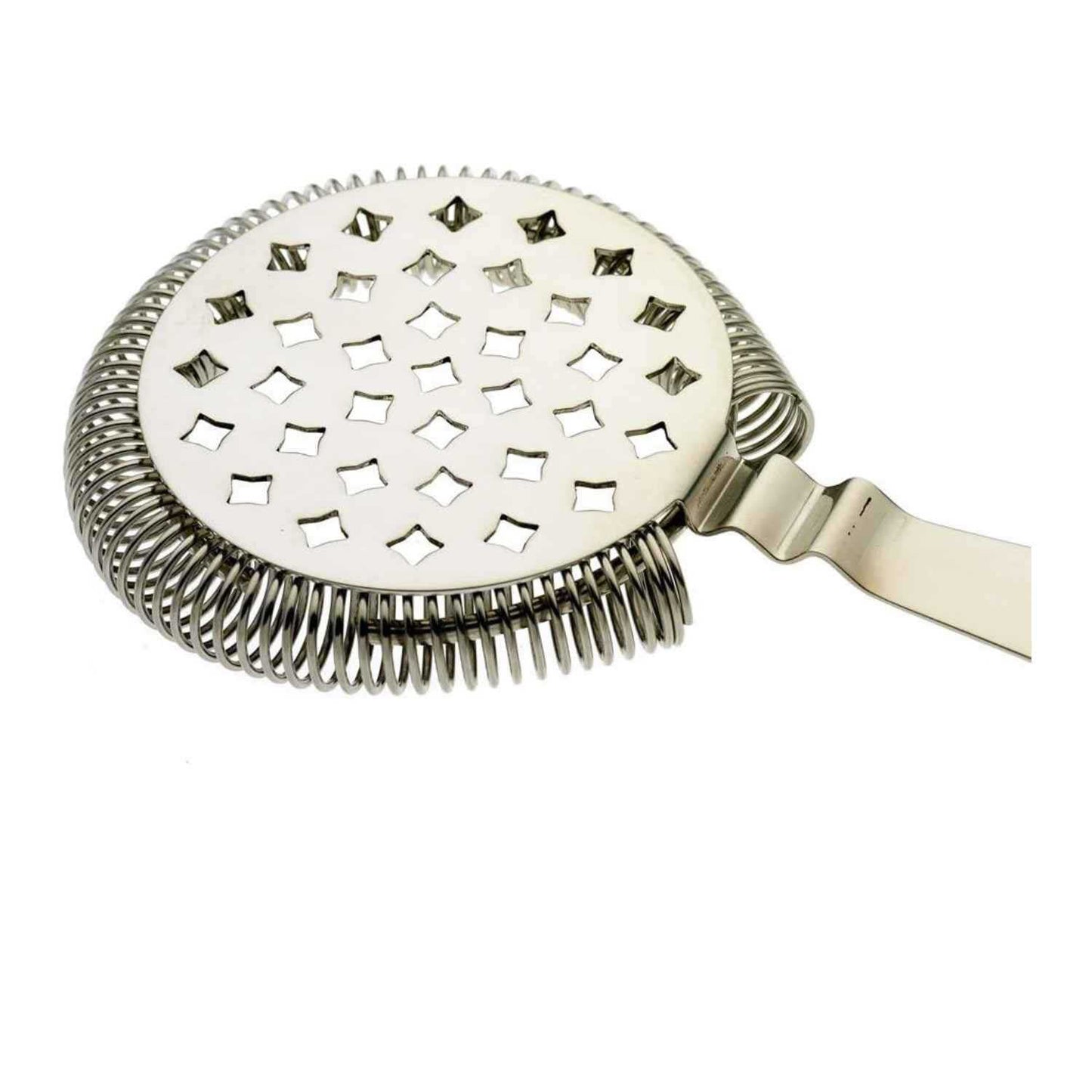 A Stainless Steel Barfly Classic Hawthorne Spring Bar Strainer on a white background