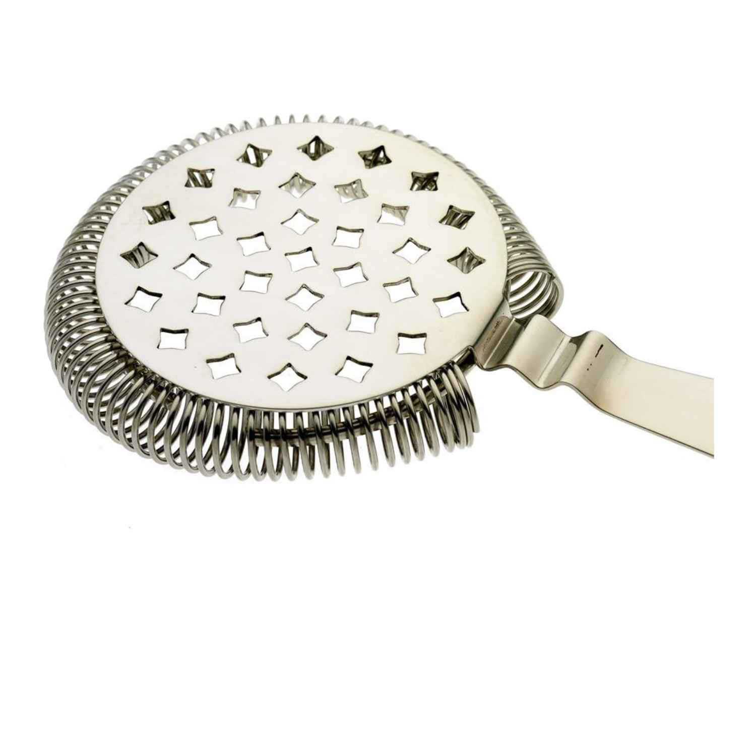 A Stainless Steel Barfly Classic Hawthorne Spring Bar Strainer on a white background
