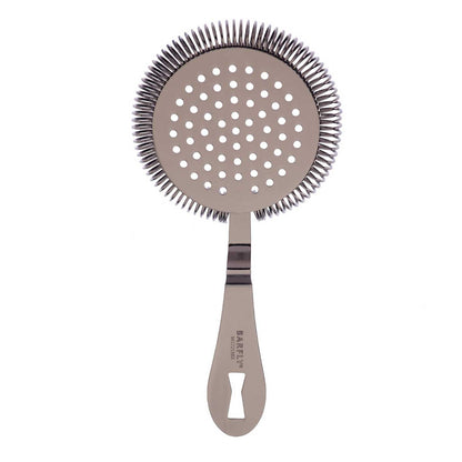 A Gun Metal Black colored Deluxe Antique Hawthorne Spring Strainer on a white background