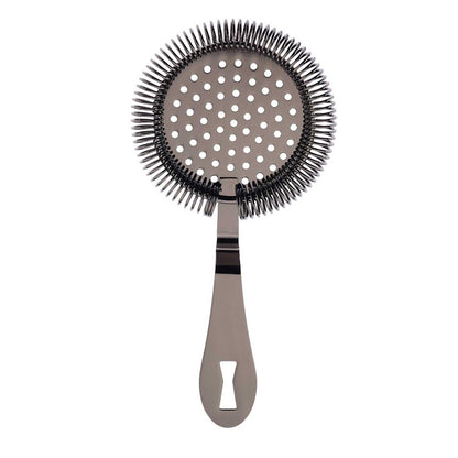 A Gun Metal Black colored Deluxe Antique Hawthorne Spring Strainer on a white background