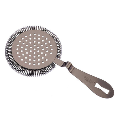 A Gun Metal Black colored Deluxe Antique Hawthorne Spring Strainer on a white background