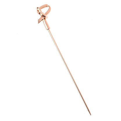A 4.5 inch Copper Plated Barfly Cocktail Pick, with a bamboo knot top on a white background.