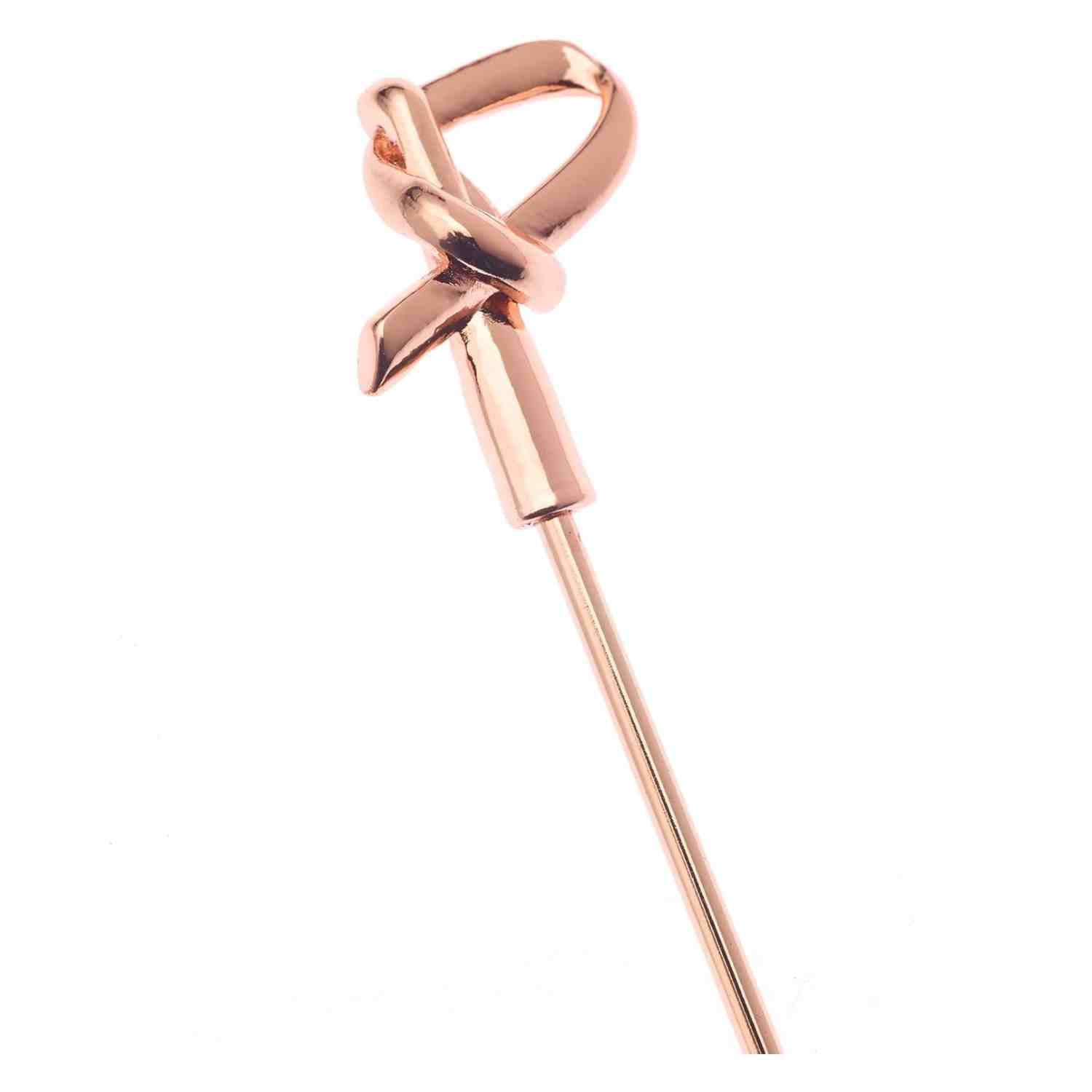 A close-up of the 4.5 inch Copper Plated Barfly Cocktail Pick, with a bamboo knot top on a white background.