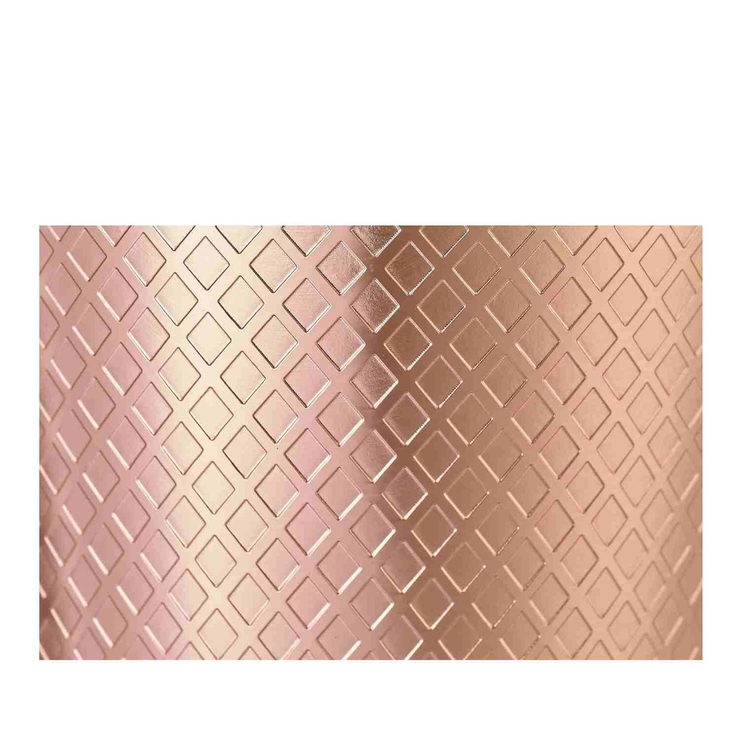 A close-up of the Barfly Copper Plated diamond lattice shaker cocktail tin set of 18 oz and 28 oz on a white background