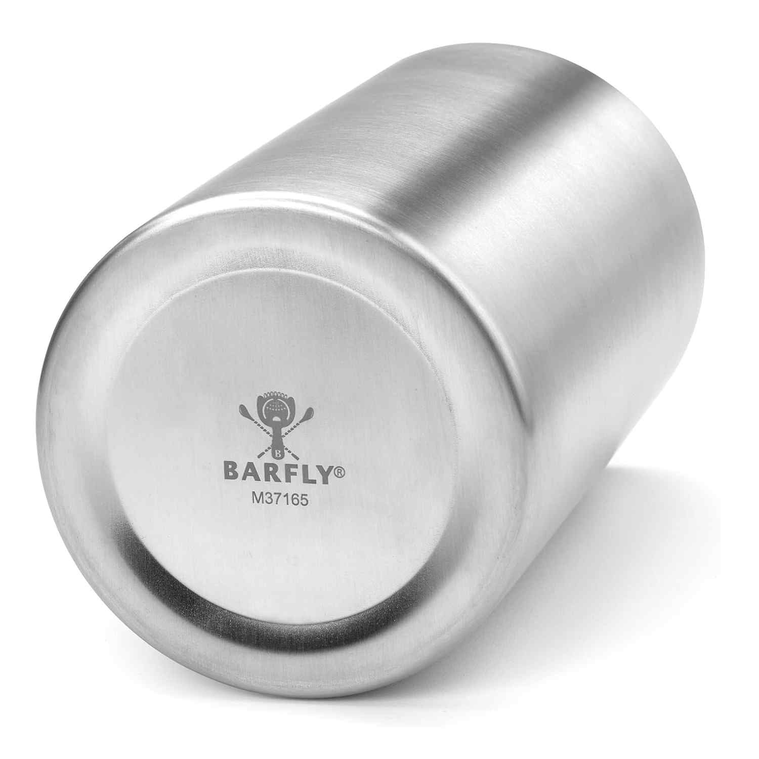 A close-up of the Barfly Stainless Steel Double Wall Mixing Tin 21oz (625Ml) on a white background