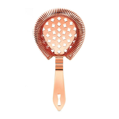 A Copper Plated Barfly Classic Hawthorne Spring Bar Strainer on a white background