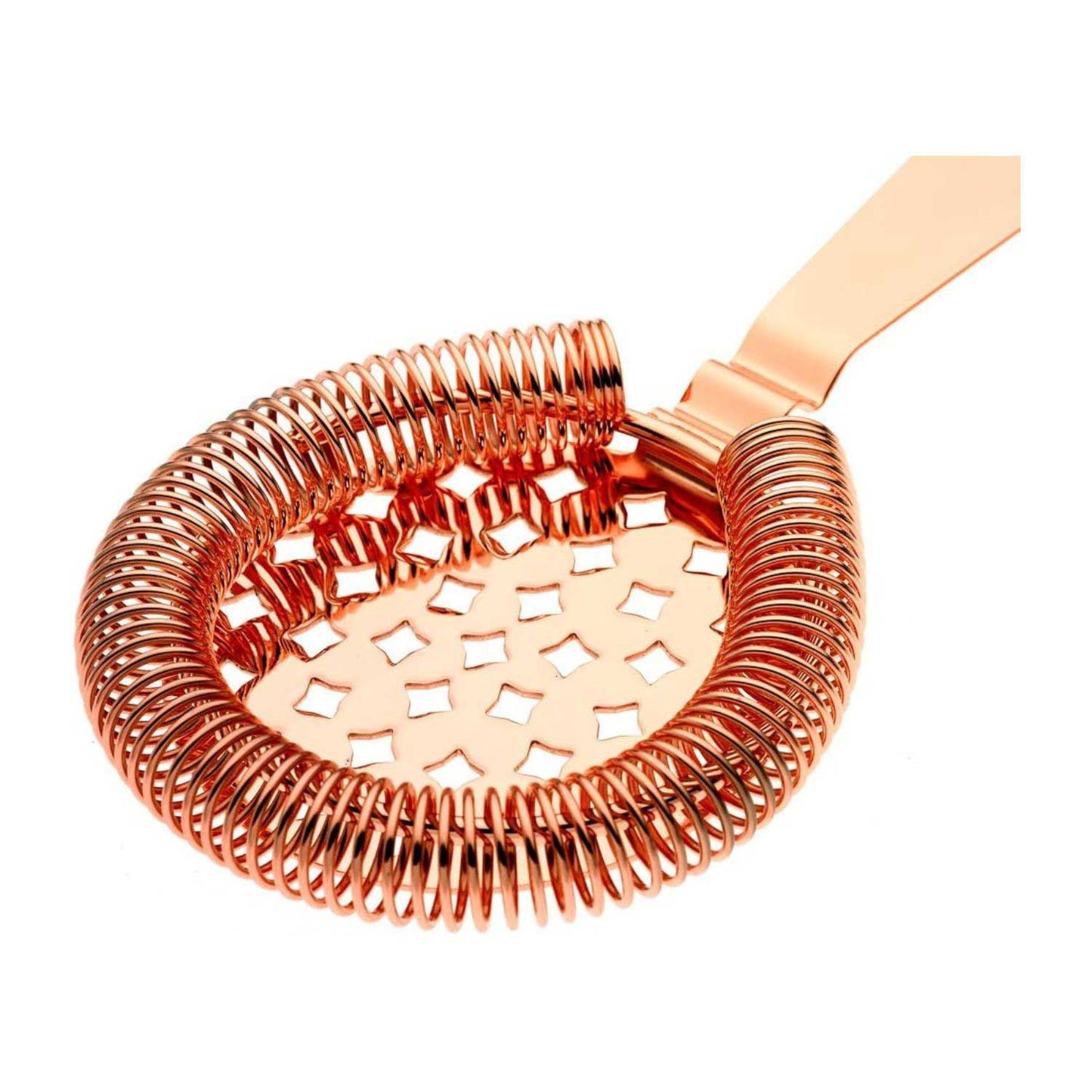 A Copper Plated Barfly Classic Hawthorne Spring Bar Strainer on a white background