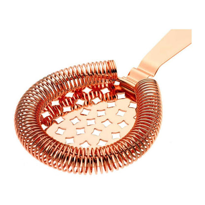 A Copper Plated Barfly Classic Hawthorne Spring Bar Strainer on a white background