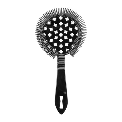 A Gun Metal Black colored Barfly Classic Hawthorne Spring Bar Strainer on a white background