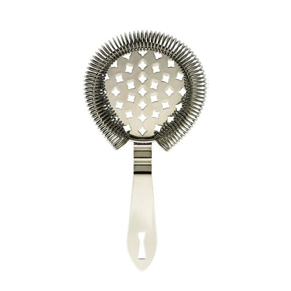 A Stainless Steel Barfly Classic Hawthorne Spring Bar Strainer on a white background