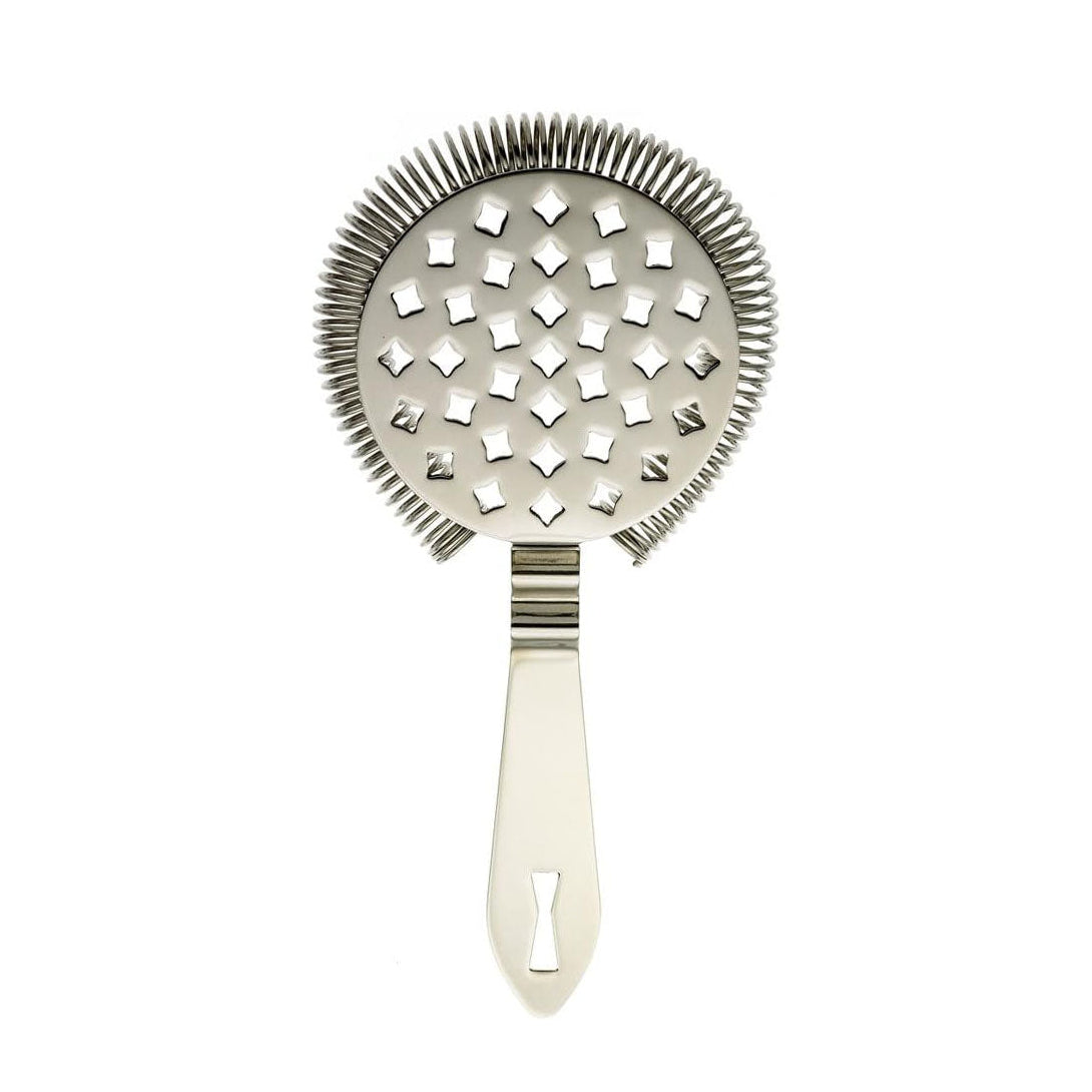 A Stainless Steel Barfly Classic Hawthorne Spring Bar Strainer on a white background