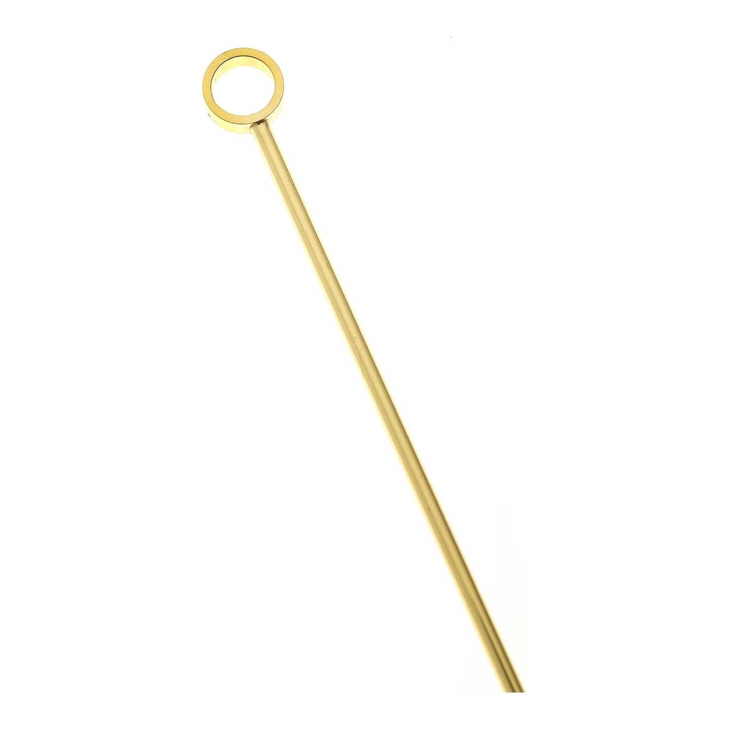 A close-up of the 4.5 inch Gold Plated Barfly Cocktail Pick, with a Circle top on a white background.