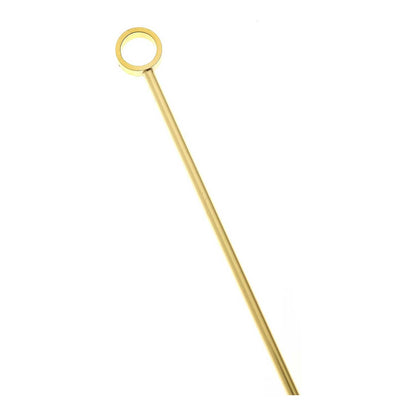 A close-up of the 4.5 inch Gold Plated Barfly Cocktail Pick, with a Circle top on a white background.