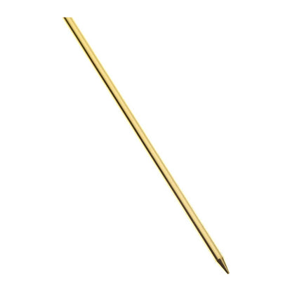 A close-up of the 4.5 inch Gold Plated Barfly Cocktail Pick, with a Circle top on a white background.