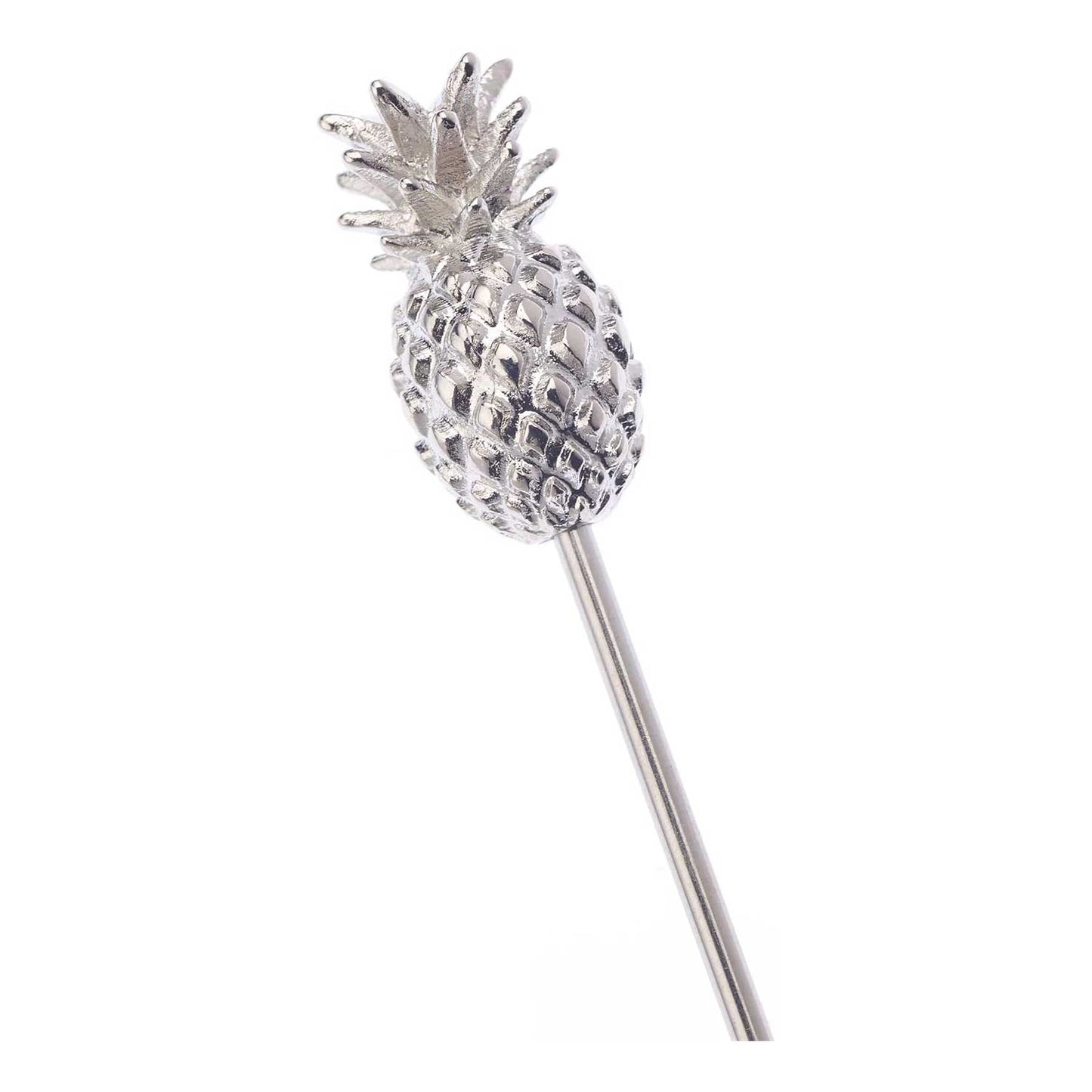 a close-up of the 4.5 inch Stainless Steel Barfly Cocktail Pick, with a Pineapple on the end on a white background.