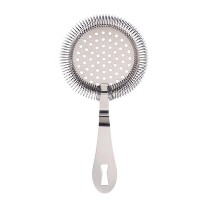 A stainless steel Barfly Deluxe Antique Hawthorne Spring Strainer on a white background