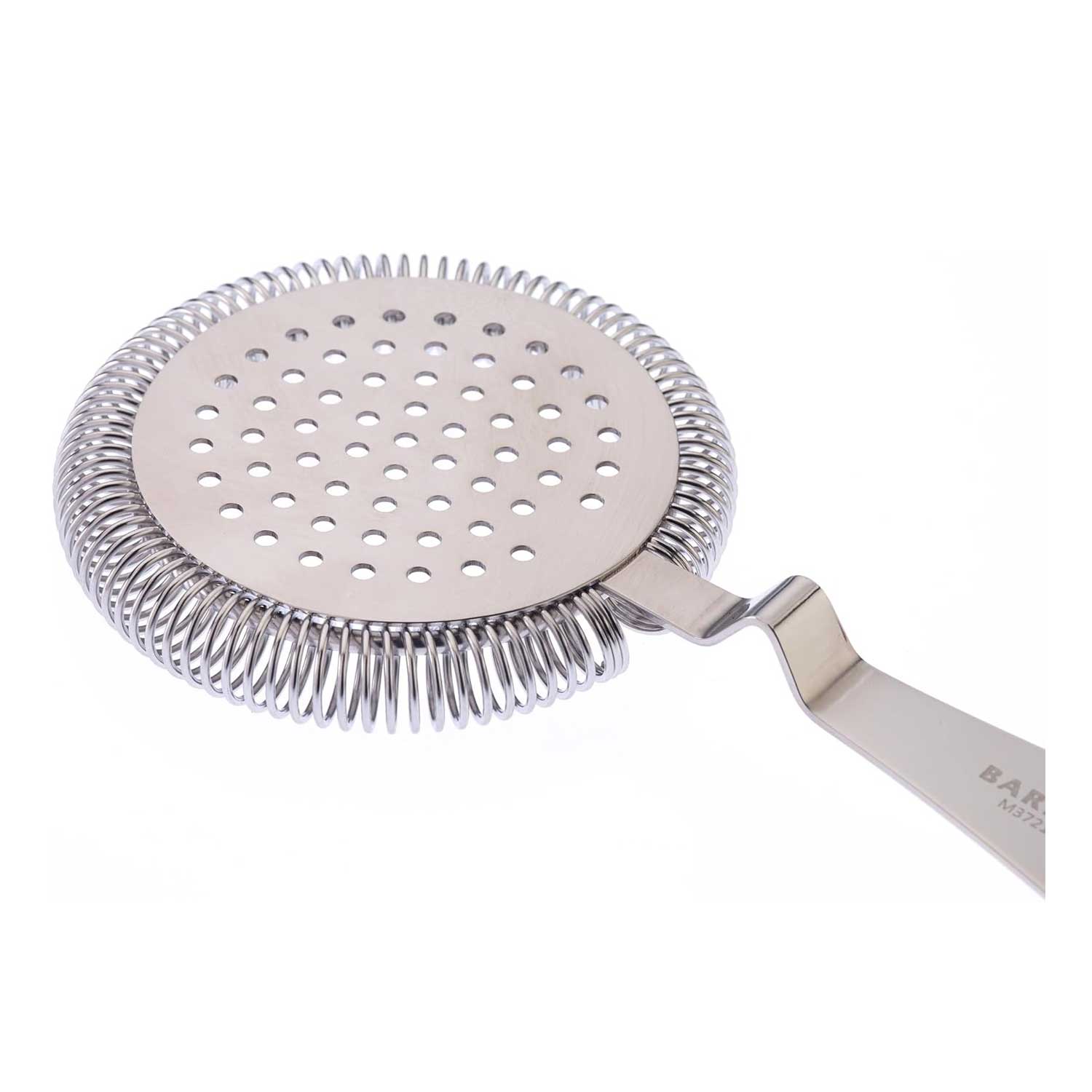 A stainless steel Barfly Deluxe Antique Hawthorne Spring Strainer on a white background