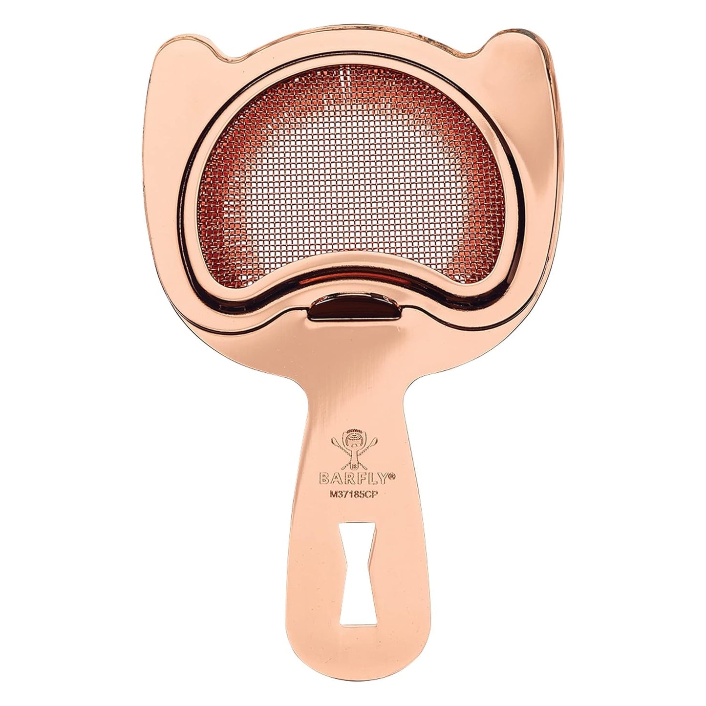 A Copper Plated Barfly Fine Mesh Spring Strainer on a white background
