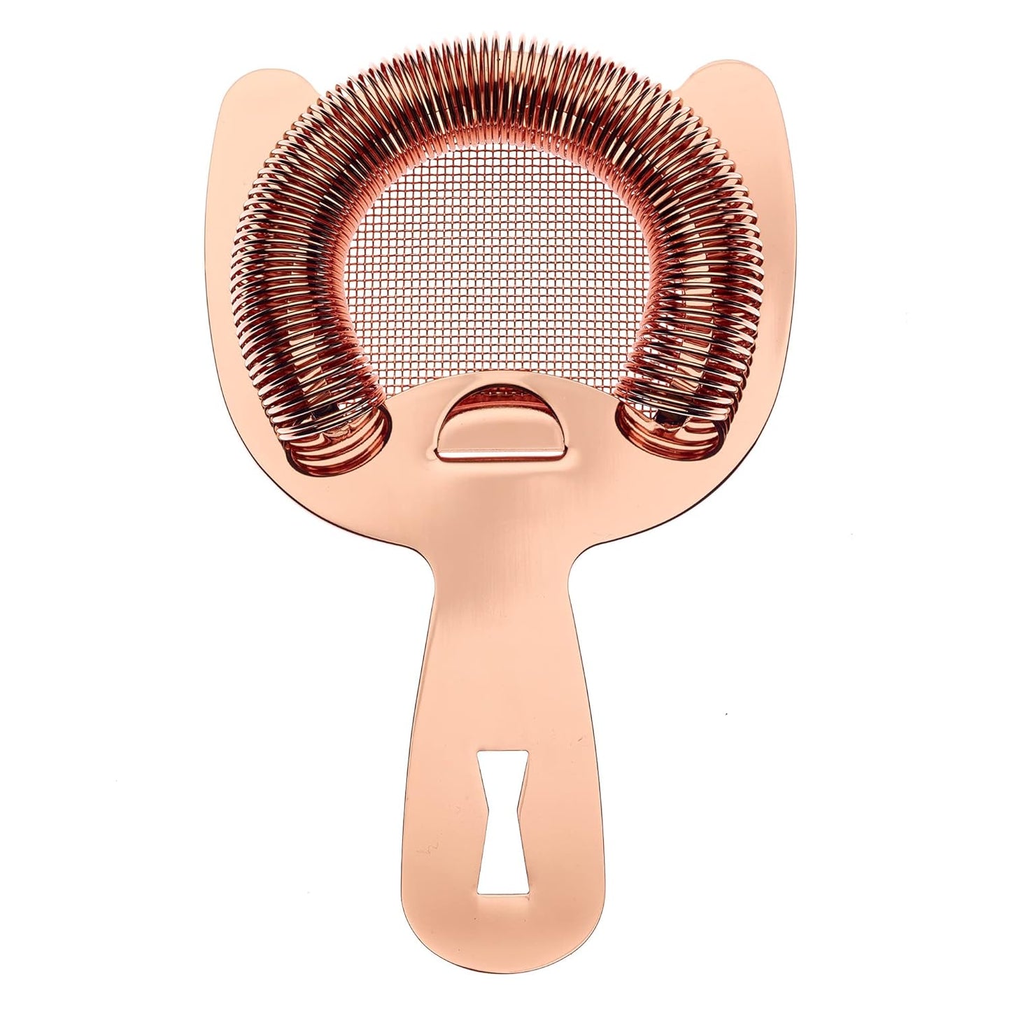 A Copper Plated Barfly Fine Mesh Spring Strainer on a white background