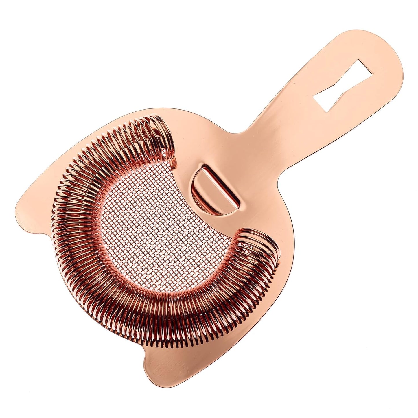 A Copper Plated Barfly Fine Mesh Spring Strainer on a white background