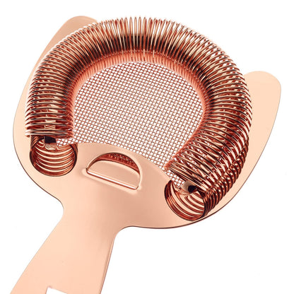 A Copper Plated Barfly Fine Mesh Spring Strainer on a white background
