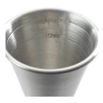 Close-up of a Stainless Barfly Japanese Style Jigger, 1 oz x 2 oz,  on a white background.