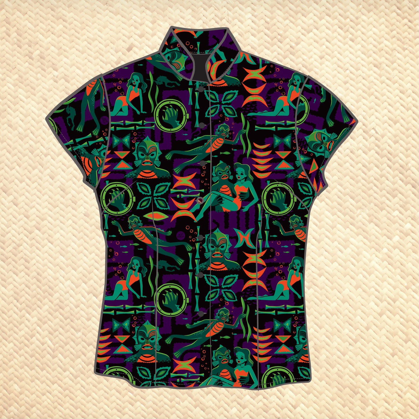 Jeff Granito's 'Creature Feature' - Classic Aloha Button-Up Shirt - Womens - Ready-to-Ship!