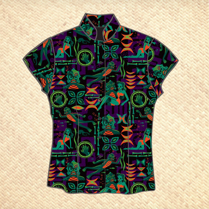 Jeff Granito's 'Creature Feature' - Classic Aloha Button-Up Shirt - Womens - Ready-to-Ship!